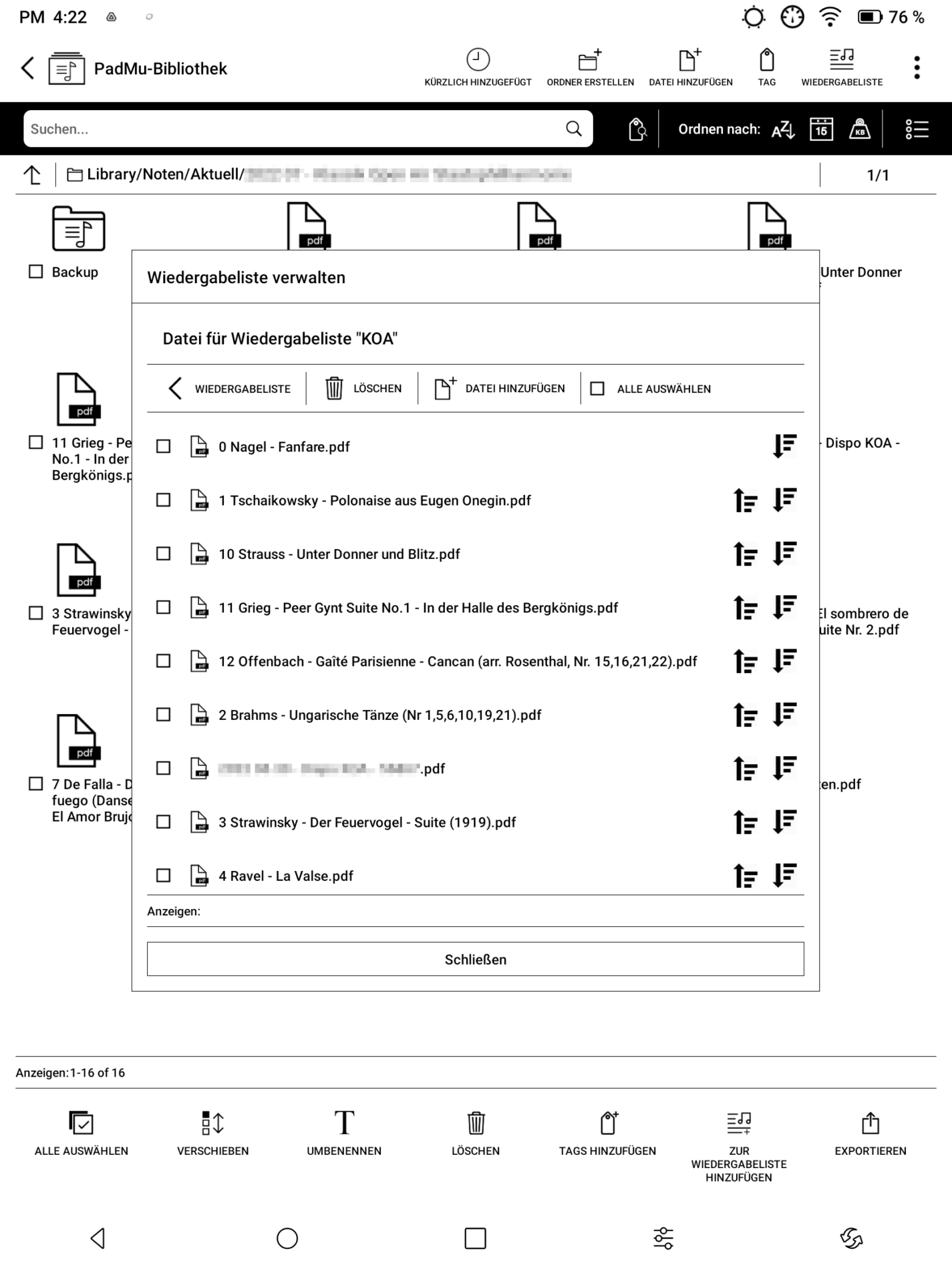 PadMu 4 im test - PadMu-Bibliothek, Verwaltung der Wiedergabelisten (Playlists), Screenshot