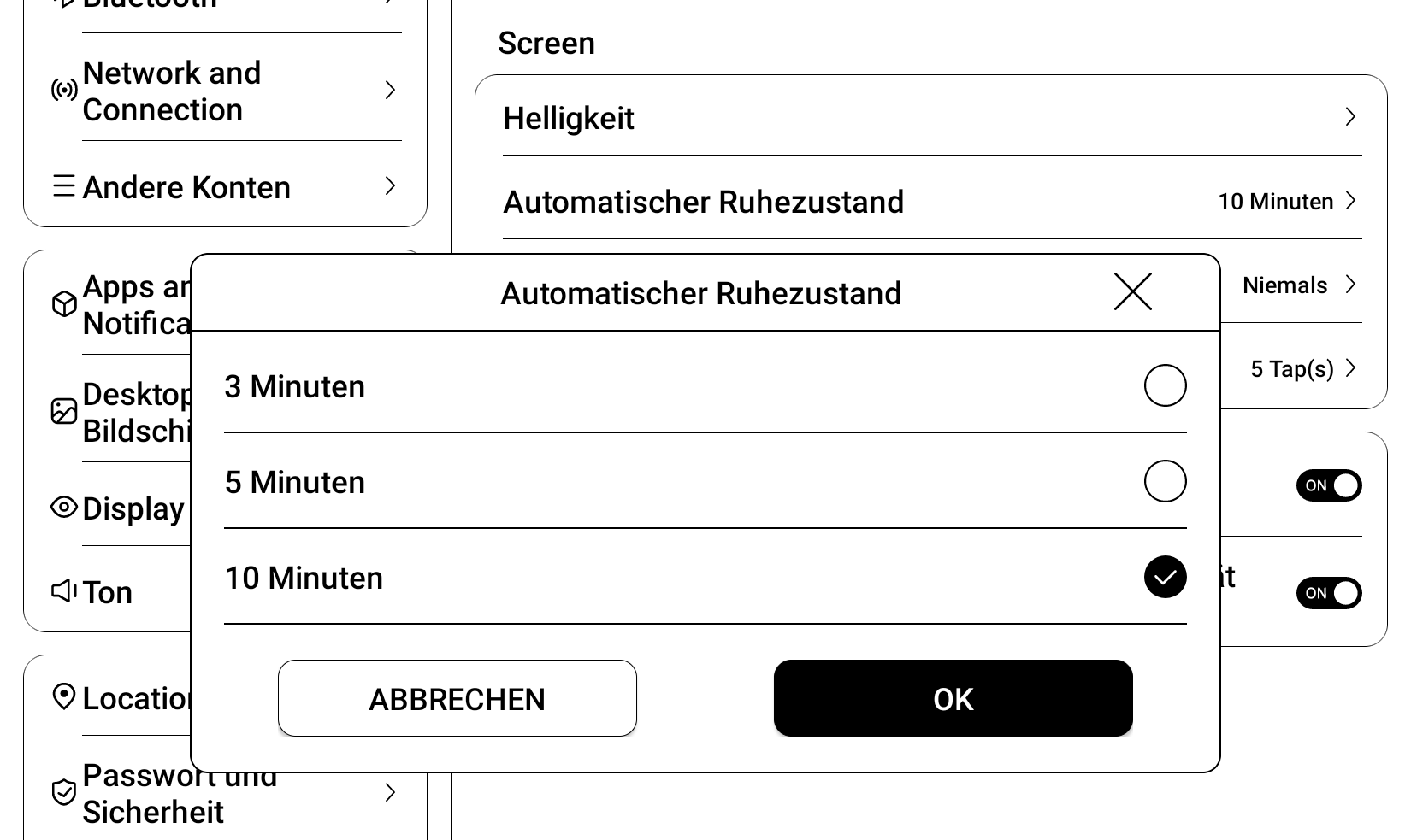 Test PadMu 4, automatischer Ruhazustand