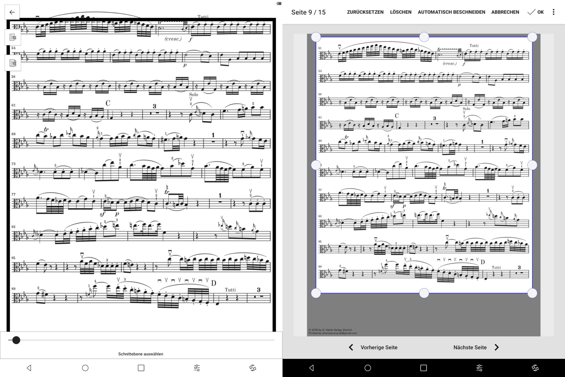 Zuschneiden von Musiknoten oder Partituren auf dem E-Reader PadMu 4