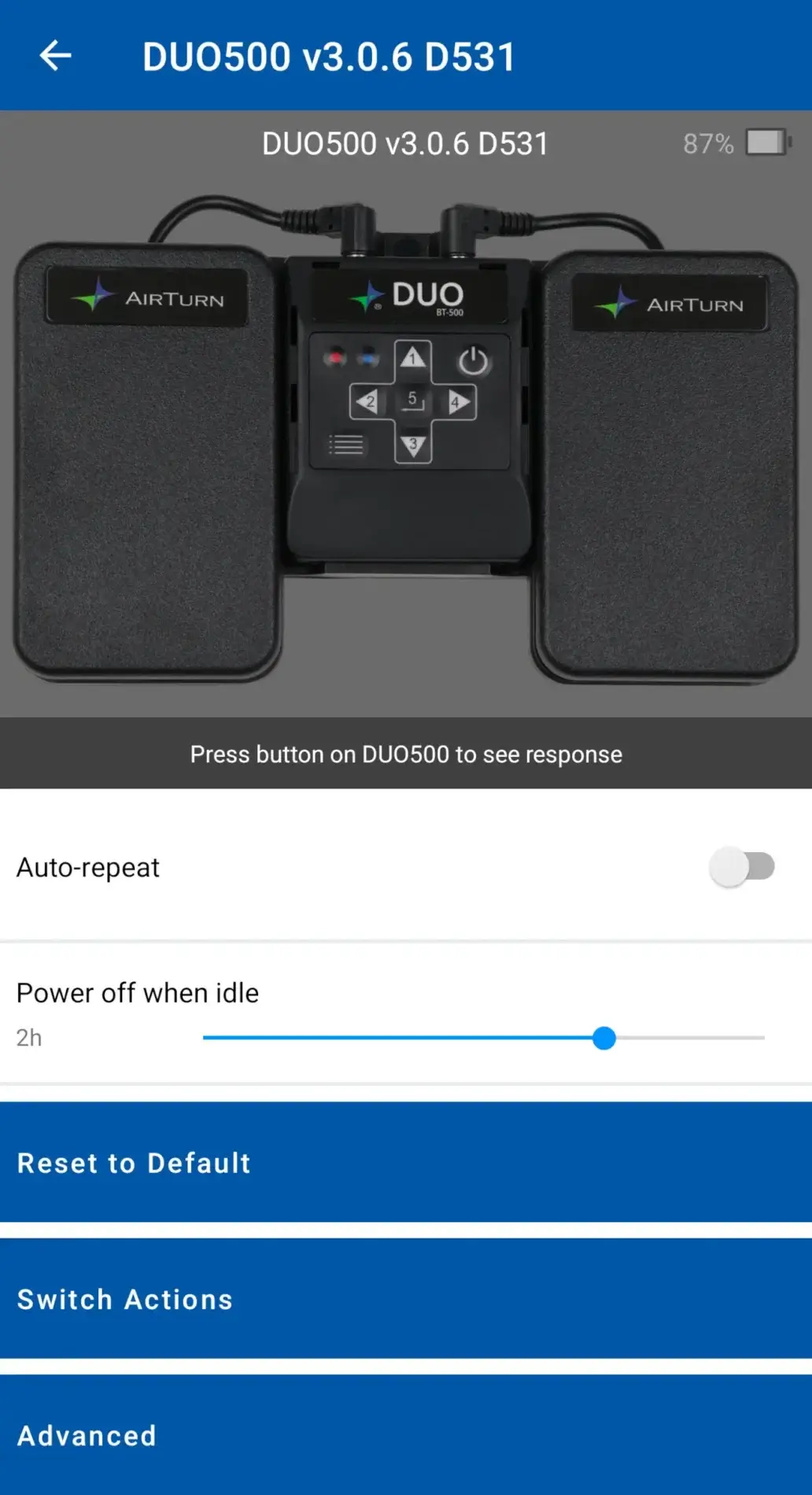 Pedal zum Umblättern von Seiten auf Tablets (iPad) oder Handys - AirTurn Duo 500 - Android- oder Apple-App